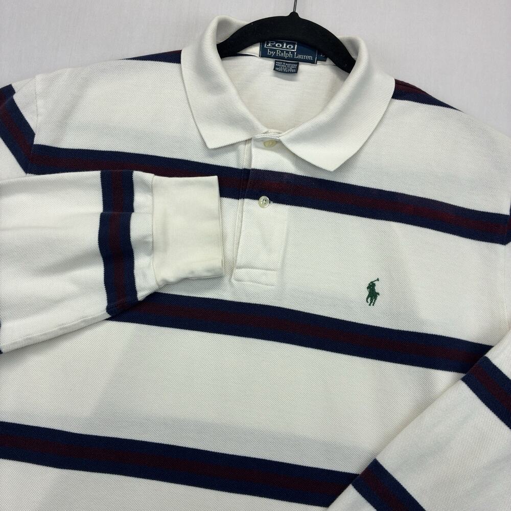 Vintage Polo Ralph Lauren Long Sleeve Polo Shirt Mens L Striped Cotton USA
